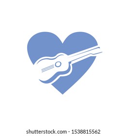 blue guitar love, music studio vector logo design