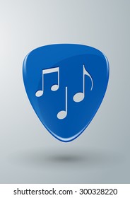 Blue Guitar Pick with Music Notes Concept, Vector Illustration