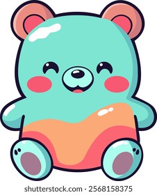 Blue gummy bear. Jelly bear fruit gummy. Kawaii style. Vector isolated illustration.