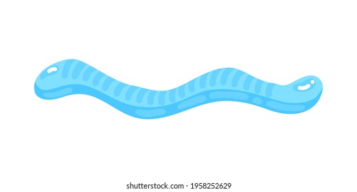 Blue Gummy Jelly Worm Sweet Candy With Amazing Flavor Flat Style Design Vector Illustration.