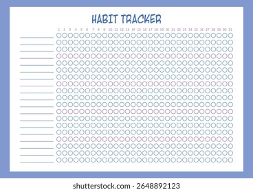 Blue habit tracker. Blank monthly checklist to-do list. Tracking habit empty planner. printable A4
