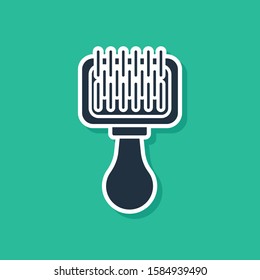 Blue Hair brush for dog and cat icon isolated on green background. Brush for animal fur. Pet accessory.  Vector Illustration