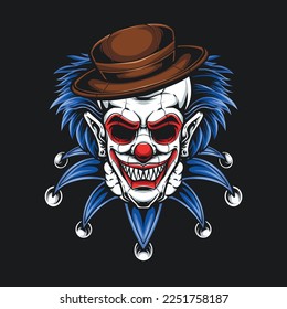 blue hair clown wearing hat