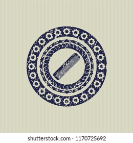 Blue hair comb icon inside distress rubber stamp with grunge texture