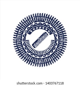 Blue hair comb icon inside distressed rubber grunge seal