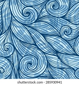 Blue hair curls waves vector seamless pattern
