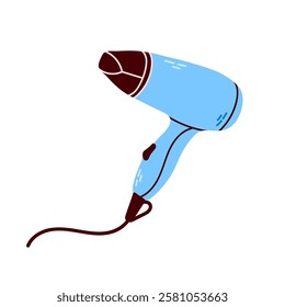 Blue Hair dryer, hair styler. Flat vector Illustration on a white background