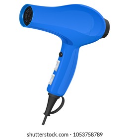 Blue hair dryer, vector illustration on white background