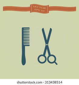 Blue hair salon with scissors and comb icon - vector illustration 