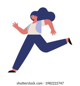 blue hair woman running character icon