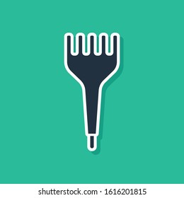 Blue Hairbrush icon isolated on green background. Comb hair sign. Barber symbol.  Vector Illustration