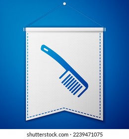 Blue Hairbrush icon isolated on blue background. Comb hair sign. Barber symbol. White pennant template. Vector