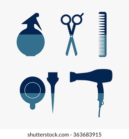 Blue Hairdressing icon set. Vector 