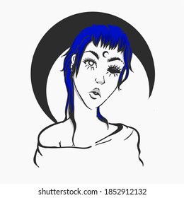 Blue Haired Edgy Looking Teenage Girl Witch