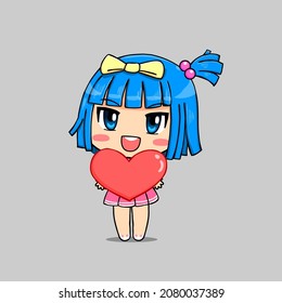 blue haired girl cartoon vector illustration