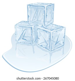 Blue half-melted ice cube pile. Vector illustration 