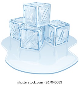 Blue half-melted ice cube pile. Vector illustration 
