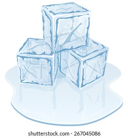Blue half-melted ice cube pile. Vector illustration 
