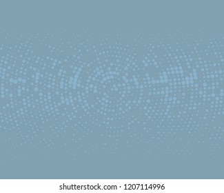 Blue halftone background. Digital gradient. Abstract backdrop with circles, point, dots. Dotted pattern. Futuristic panel Vector illustration