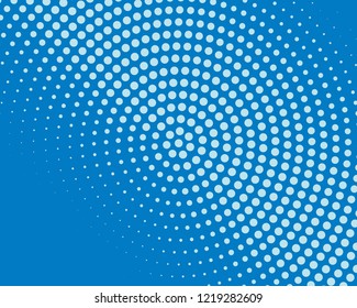 Blue halftone background. Digital gradient. Abstract backdrop with circles, point, dots. Dotted pattern. Futuristic panel Vector illustration