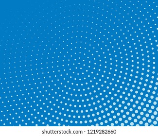 Blue halftone background. Digital gradient. Abstract backdrop with circles, point, dots. Dotted pattern. Futuristic panel Vector illustration