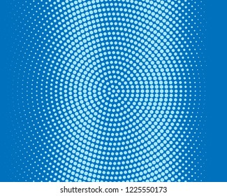 Blue halftone background. Digital gradient. Abstract backdrop with circles, point, dots. Dotted pattern. Futuristic panel Vector illustration