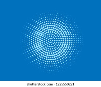 Blue halftone background. Digital gradient. Abstract backdrop with circles, point, dots. Dotted pattern. Futuristic panel Vector illustration