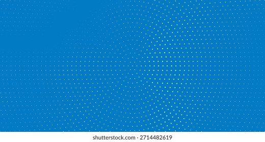 Blauer Halbtonhintergrund. Digitaler Farbverlauf. Abstrakte Kulisse mit Kreisen, Punkt, Punkten. Gestricheltes Muster. Futuristische Tafel, Vektorgrafik
