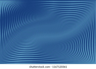 Blue halftone background. Dynamic dotted lines. Digital gradient. Abstract wave backdrop with circles, point, dots. Dotted pattern. Futuristic panel Vector illustration