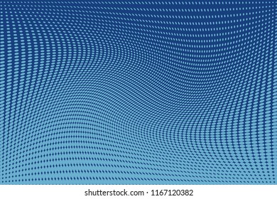 Blue halftone background. Dynamic dotted lines. Digital gradient. Abstract wave backdrop with circles, point, dots. Dotted pattern. Futuristic panel Vector illustration
