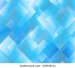 Blue halftone background with squares. Glowing background with intersecting rhombuses. Vector illustration.