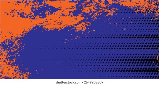 Blue halftone banner template design with abstract speed lines style. Blue white halftone color pattern with dots and grunge texture background. Pop art comic with sporty style with orange and black 