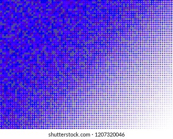 Blue halftone dots. Colorful geometric gradient for pop art designs. Geometric vintage monochrome fade wallpaper. Pop art print. Dotted geometric retro pattern. Comic halftone background.