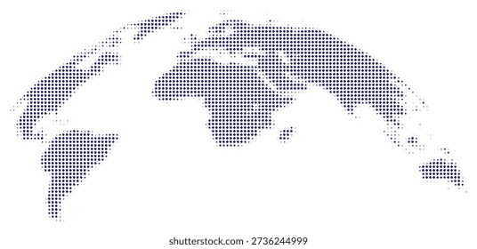 Blue Halftone Dotted World Map Vector Illustration - Global Network and Connectivity Concept Design on Light Grey Background