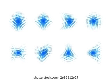 Conjunto de Formas degradadas de semitono azul — Elementos de diseño de patrón de puntos Abstractas