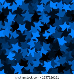 Blue halftone modern design backdrop. Dark Azure Bright Christmas Night Background. Sapphire Neon Holiday Magic Sky seamless pattern vector. Dark blue simple party Stars Surface illustration.