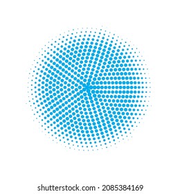 Halftone azul moderno. Medio vector. Forma abstracta. Textura moderna. Logotipo de punto. Fondo circular. Ilustración de degradado. Puntos redondos. Medio efecto.