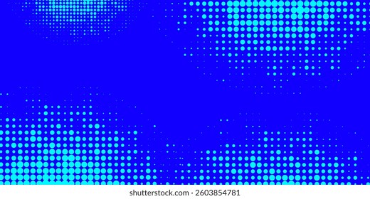 Blue halftone pattern. Blue background with circular dots mix combination. Bright blue pixel dotted texture overlay. Cartoon pop art faded gradient pattern
