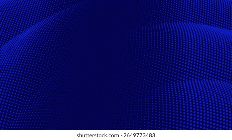 Padrão de meio-tom azul, fundo de arte digital. Onda de pontos, textura abstrata. Design gráfico, ilustração moderna.