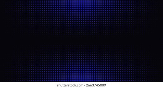 Blaues Halbtonmuster auf schwarzem Hintergrund. Linearer Halbtonhintergrund. Vektorgrafik einzeln auf weißem Hintergrund.