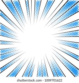 blue halftone radial speed lines for comic book