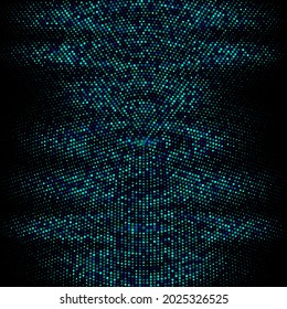 Blue halftone round dots on black background, design element