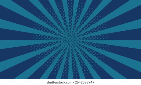 Meio-Tom Azul Fundo De Explosão Solar. Padrão De Raios Pop Art Estilo Quadrinhos Retrô. Vintage Radial Stripes Textura abstrata para cartaz, banner, capa, cultura pop ou design gráfico dinâmico