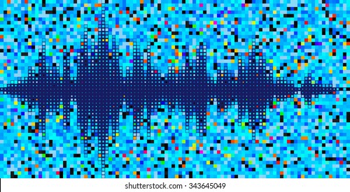 Blue halftone vector sound waves. Music square waveform background. You can use in club, radio, pub, party, DJ, concerts, recitals or the audio technology advertising background.