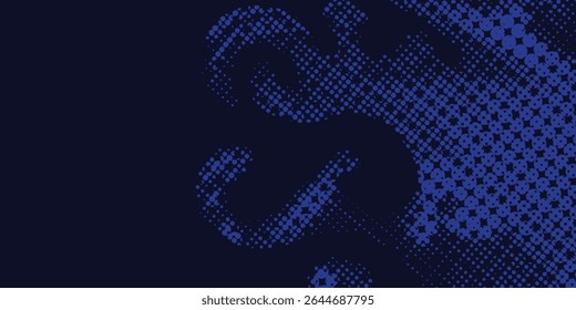 Fondo de batik ondulado de semitono azul. Vector de estilo batik Pop art dot sport.

