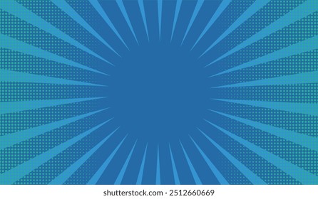 Azul con medios tonos, rayas de fondo de cómic de arte pop. Ilustración de dibujos animados de Vector en estilo retro. Conveniente para los cómics, los carteles, los Anuncios!