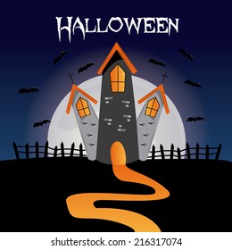 a blue halloween background with a castle and bats