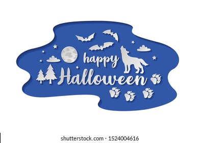 Blue Halloween paper cut illustration 