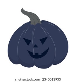 Blue halloween pumpkin. Jack o lantern isolated on white background. Vector illustration