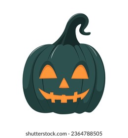 Blue Halloween smiling pumpkin. Template for autumn decorative design. Cartoon flat style. Isolated vector illustration 